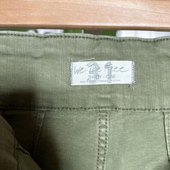 Free People High Rise Cropped Jeans Raw Hem Green Color Stretch We The Free 31 - Picture 5 of 7